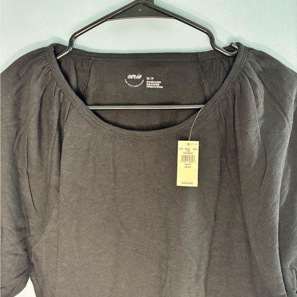 NEW Aerie Woman’s Scoop Neck Cropped Casual Shirt Black Top Size XS - Picture 4 of 6